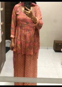 Floral Print Peplum Kurti Set