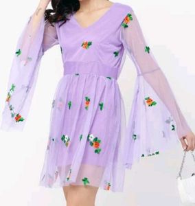 Lavender Dress With Floral Pattern