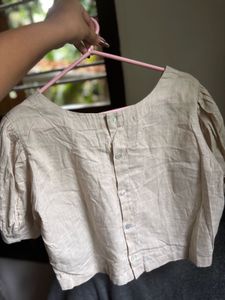 Bombay Paisley Beige Floral Embroidered Cotton Top