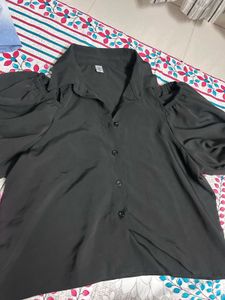 Stunning Royal Black Shirt And Denim Skirt