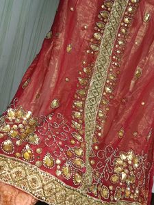 Red &amp; Gold Embellished Dress Material