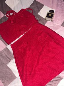 Red Crop Top and Skirt Set