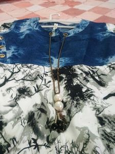 Denim &amp; Print Dress
