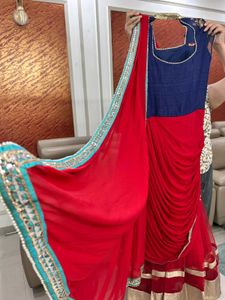 Red Blue Saree Lehanga