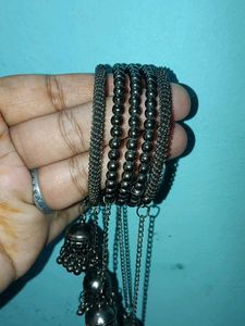 Silver Beaded Bangle with Jhumka Charms