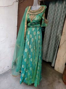 Teal &amp; Gold Indian Lehenga Choli Set