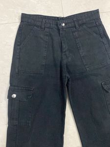 Black Denim Cargo Pants