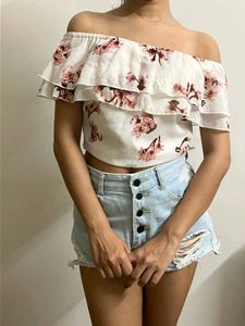 Sassafras Floral Off Shoulder Crop Top
