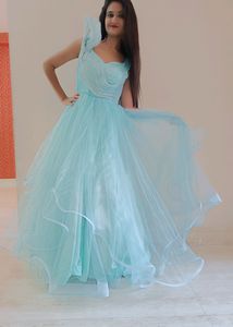 Elegant Sky Blue Tulle Gown