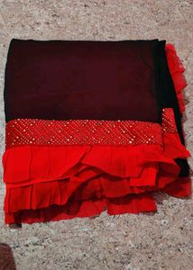 Red Black Frill Saree