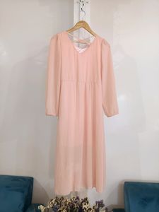 Baby Pink Formal Office Long Dress