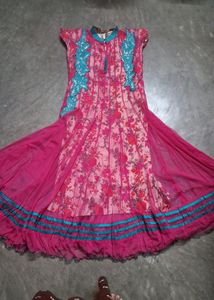 Pink Floral Anarkali Dress