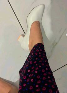 White Block Heel Pumps