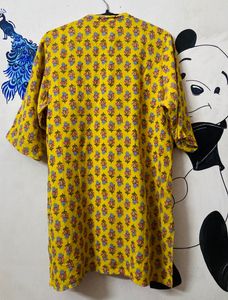 Yellow Floral Cotton  Kurti
