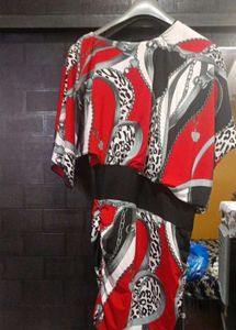 Patterned Red & Black Dress