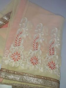 Cream Colour Saree With Light Orange Floral Design