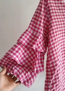 Gingham Ruffle Sleeve Top