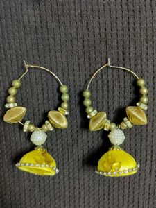 Yellow Jhumki Earrings