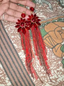 Red Flower Tassel Earrings