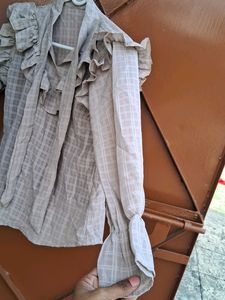 Ruffle Trim Plaid Blouse