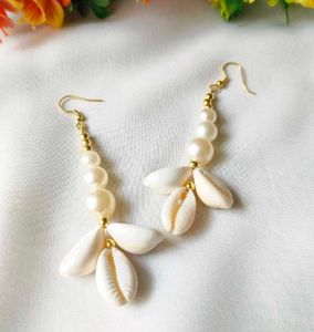 Cowrie Shell Pearl Drop Earrings