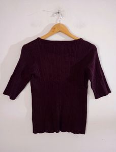 Burgundy Ribbed Knit Top