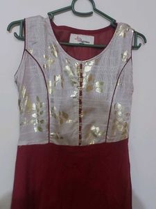 Maroon And Gold Cotton Kurta