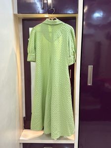 Neon Green Checkered Midi Dress With Pockets