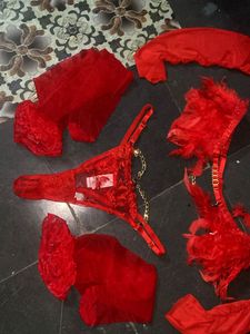 Red Feather Lingerie Set