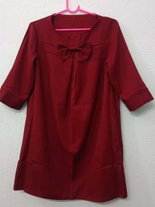 Maroon Bow-Front Tunic Dress