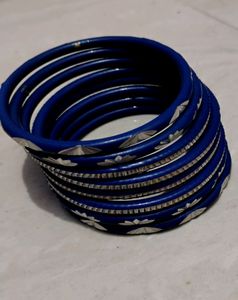 Blue With Silver Design Bangles