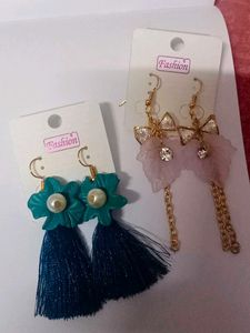 Korean Earring..Teal Flower Tassel Drop Earrings