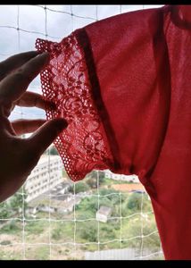 Red Lace Trim satin nightgown(nighty)