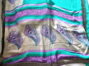 Chiffon Violet And Green Colour Saree