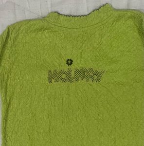 Y2K Lime Holiday Crinkle Top