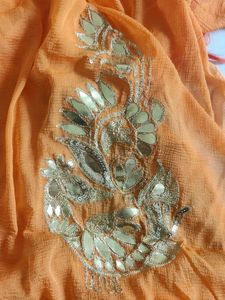 Hand Work Gotta Patti Sea Green And Orange