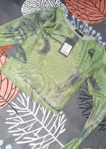 Green Sheer Boat neck Crop Top