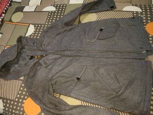 Gray long korean hoody jacket fur inside