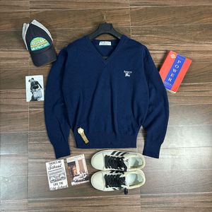 Burberrys Navy V-Neck Sweater