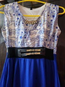 Blue & White Sleeveless One piece Dress