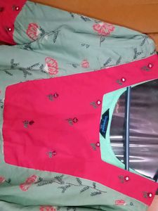 Green With Red Cotton Rayon Kurta