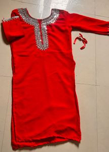 Red real Mirror Work Kurta