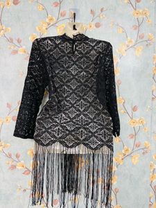 Lace Fringe Top Black