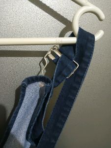 Women Navy Blue Dungaree With Unique Back Design