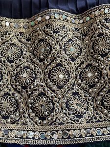 Elegant Navy &amp; Gold Embroidered Dress