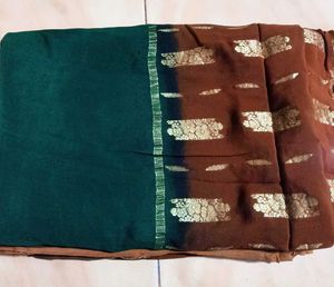 Green With Brown Colour Saree 💫