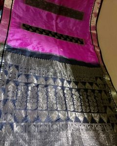 Pink &amp; Black Chanderi Silk Saree