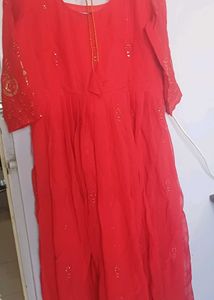 Elegant Red Ethnic flared one piece