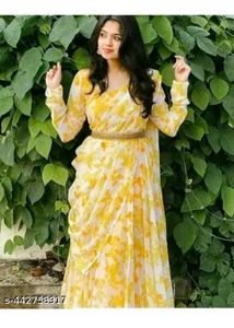 Yellow Floral Dress with Gold Belt