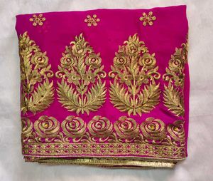 Pink Saree with Gold Embroidery